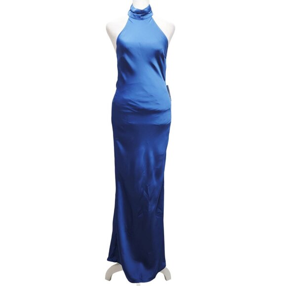 Blue Halter Womens Satin Maxi Dress  Size XS  Phicia - Picture 1 of 9